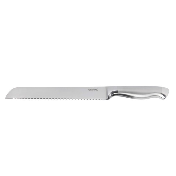 Wiltshire Stainless Steel Bread Knife 20 cm, Stainless Steel Sharp Blade, Seamless Constructed Kitchen Knife with Ergonomic Handle (Colour: Silver)