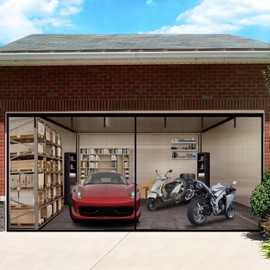 Mightree Garage Screen Door 16x7FT for 2 Cars with Heavy Duty Weighted Bottom, Fiberglass Magnetic Screen Garage, Easy Assembly & Pass & Closure, Keep Bugs Out, Black