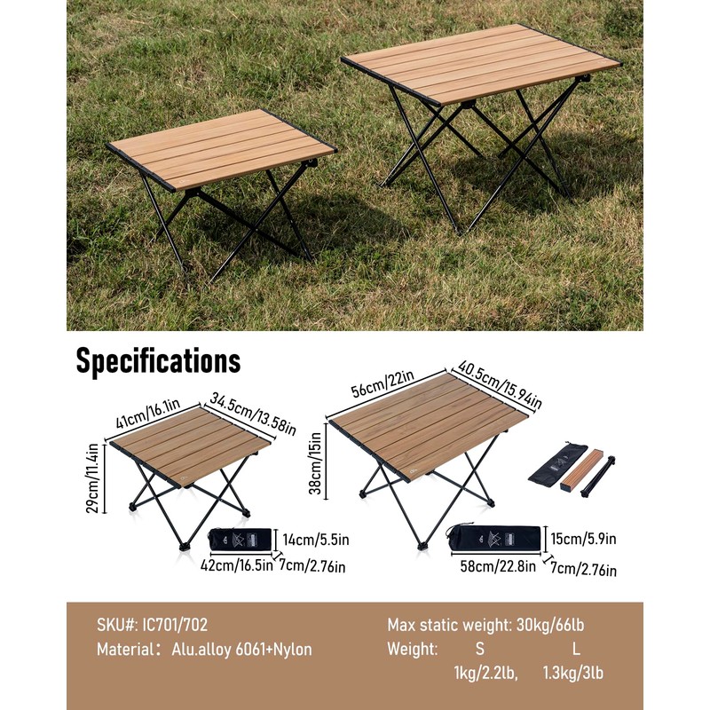 iClimb Ultralight Compact Camping Folding Table with Carry Bag (Nature