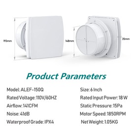 Allvent Bathroom Exhaust Fan 141 CFM 6 Inch Home Ventilation Ceiling Window and Wall Mount Vent Fan with Anti-backflow Check Valve for Kitchen Bathroom Garage(110v/18W/White)