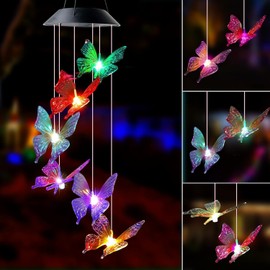 Wind Chimes Outdoor Large Solar Garden Lights Hanging Waterproof Color Changing Butterfly Decorations