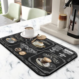 Fun Coffee Bar Mat, 19inx12in, Absorbent, Anti-Slip, Fits Under Coffee Machine