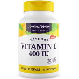 Healthy Origins Natural Vitamin E, 268 g (400 IU), 1 Capsule Every 2 Days, 90 Soft Capsules, High Dosage, Laboratory Tested, Soy Free, Gluten Free, No GMO Engineering