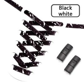 TEEZY No Tie Shoe Laces for Trainers | Premium Thin Elastic Weave & Quick Lock Buckle | Flat Shoe Laces For Adults & Kids | Elastic Shoelaces Black White Laces No Tie | SPLASH (Black/White)