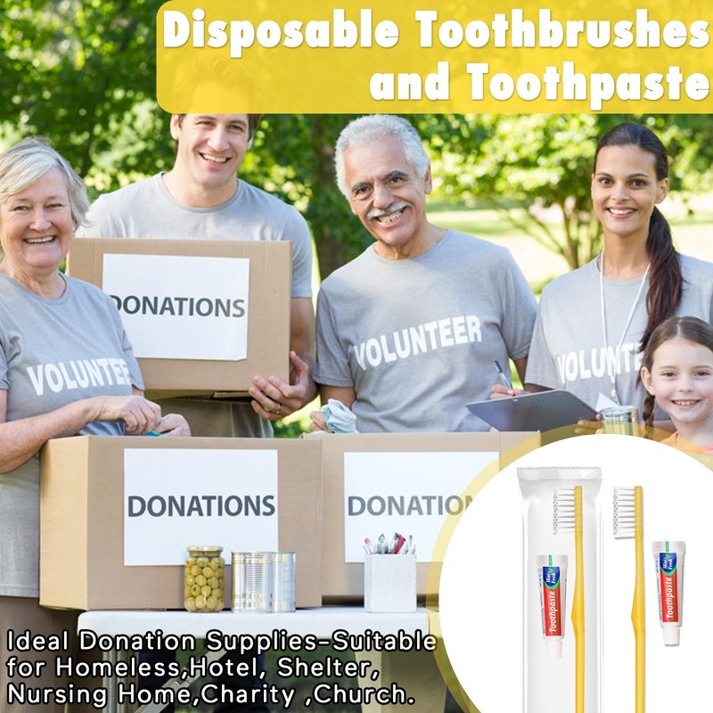 HOFASON Disposable Toothbrushes with Toothpaste Pack of 300, Yellow Hollow