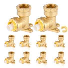 10-Pack HeSun Pushfit Drop-ear Elbow, 1/2" Female NPT x 1/2" Push to Connect Plumbing Fittings with Disconnect Clip, Brass Push-fit Fittings for PEX, Copper, CPVC, PE-RT Pipes(PF066-10)