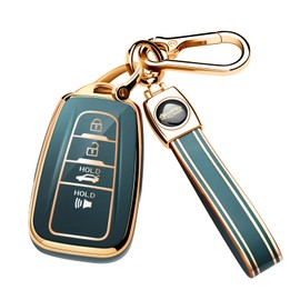 ATOYSKPX for Toyota Key Fob Cover with Keychain Premium TPU Key Fob Case Fit for 2018-2024 Highlander RAV4 Camry Avalon C-HR Prius Corolla GT86 Smart Key Holder (Blue)