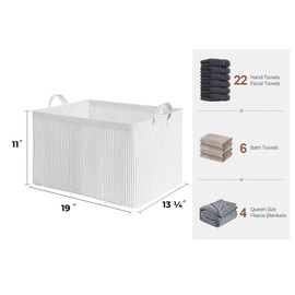 StorageWorks Storage Bins, Fabric Storage Bins for Shelves, Extra Large Storage Baskets with Metal Frame, Closet Baskets and Bins with Handles, Jumbo, Gray and White Stripes, 2-Pack