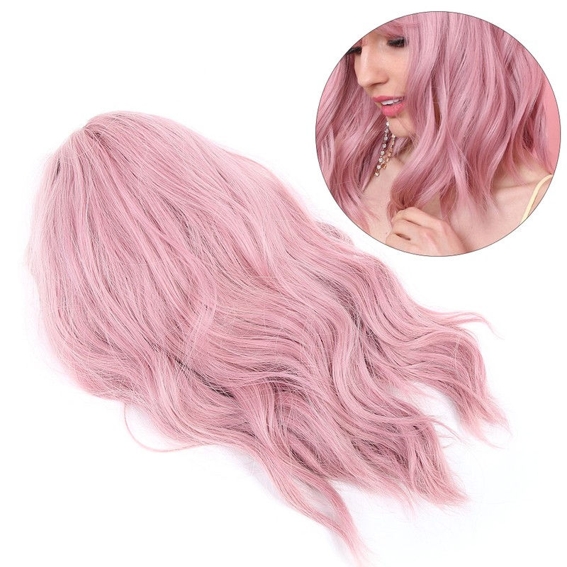 LC210-1 Curly Wavy Wig Pink Pastel Short Bob Synthetic Wigs