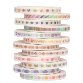 YUBBAEX Masking Tape, 0.2 inch (5 mm) Wide x 12 Rolls, Basic Patterns, Thin, Can be Used for Gift Wrapping, DIY Crafts, and Notebook Decoration (Basic Patterns 0.2 inch (5 mm) x 12 Rolls)