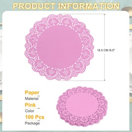 uxcell - 100 paños de papel, 100 paños de encaje de 6.5 pulgadas, manteles individuales de papel desechables para tartas, platos, manualidades, fiestas, bodas, vajilla, color rosa