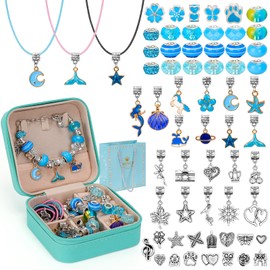 Hysagtek Jewellery Making Kit Girl Bracelet Making Kit 66 Pcs DIY Girls Charm Bracelet Making Kit Charm Bracelets for Girls Beads Necklace kit Jewelry Making Charm Pendants Craft with Box, Blue