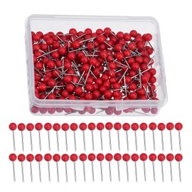 HUAZIZ Pack of 400 Map Nail Push Pins, Round Head Pins, Map Pins, Map Push Pins, Metallic Round Head with Stainless Steel Tip, Red, 4 mm