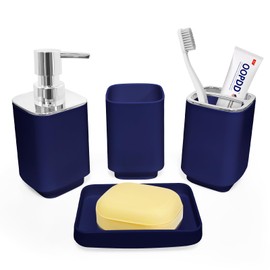 Seeatoo 4 Piece Bathroom Accessory Sets, Blue Bathroom Accessories Sets Include Toothbrush Holders Set, Soap Dispenser, Soap Dish and Toothbrush Cup, Modern Bathroom Decoration