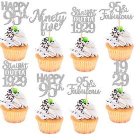 30 piezas de adornos para magdalenas de 95 cumpleaños con purpurina Nighty Five Happy 95th Straight Outta 1929 para saludar a 95 fabulosas decoraciones de tartas de 95 cumpleaños, aniversario, color