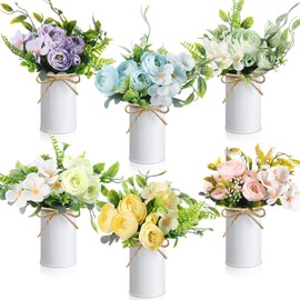 Wavwavw Spring Table Centerpieces Camellias Artificial Flowers with Vase Summer Floral Arrangement Purple Blue Pink White Yellow Purple Green Fake Flower Bouquet for Home Dining Table Wedding Party