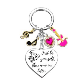 Heart Shaped Keychain:High Quality Guitar Music Symbol Key Ring Inspirational Gift for Music Lovers Fans Teen Girls Daughter Women Cute Schlüssela, silver