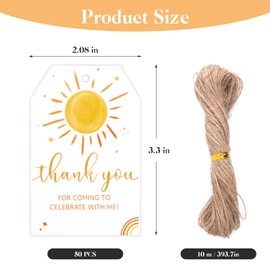 50pcs Thank You Gift Tags with String Attached, 3.3x2.1In Elegant Pre-Punched Hole Hanging Tags for Gifts & Favors, Perfect for DIY Craft Candy Bags Cookie Pouch Party Wedding Christmas Favor Present