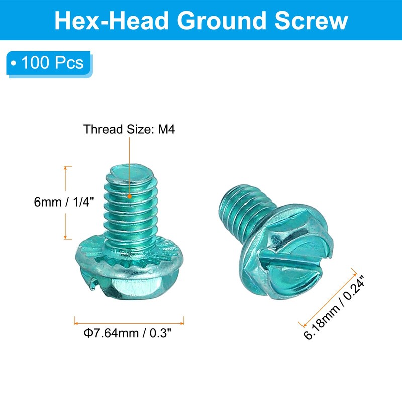 PATIKIL M4 x 6mm Thread Ground Screws, 100 Pack Green