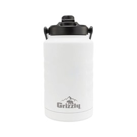 Grizzly 128oz Water Bottle, Vacuum Insulated, Stainless Steel, For Gym Hiking Beach Camping Sports, All day hydration, White