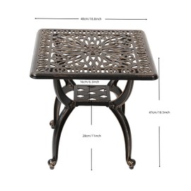 KAILI Outdoor Cast Aluminum Side Table Patio Side Table Backyard, Pool, Indoor, Easy Maintenance and Weather Resistant Coffee Table Porch Table Bistro Table (18.5square-Bronzed)