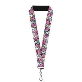 Buckle Down Unisex-Adult's Lanyard-1.0-Princess Sketch Poses/Floral Collage Pinks/g, Multicolor, One-Size