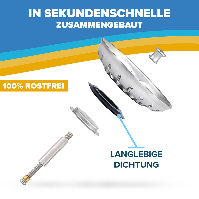 ABFLUSSHELD Sink Strainer 82 mm - Rustproof Stainless Steel Sink