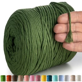MeriWoolArt® Macrame Yarn Green - Macrame Yarn 4 mm Coloured 225 m - Super Soft Cotton Yarn, Simple Twisted Macrame Cord for Macrame Wall Hanging, Hanging Basket, Curtain and More DIY Deco