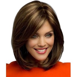 Peluca Bob Corta Liso Marrón, Peluca de Cabello con Flequillo Lateral Sintético para Mujer Natural para Uso Diario