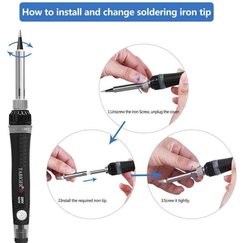 Tabiger Soldering Iron, Adjustable Temperature 60W Soldering Iron Gun with