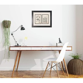 Hockey Game Board Patent Art Old Look Print in a Smooth Black Frame with a Double Mat (18" x 24") M11208