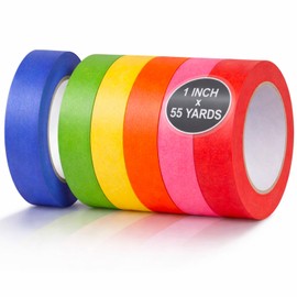 SWRT Colored Masking Tape 6 Pack, 1 Inch x 55 yd, Vibrant Rainbow Craft Tape, Colored Painters Tape, Paper Tape for Art, Labeling, Teacher Supplies, Tape for Kids Decorations & DIY Projects
