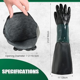 DASBET Rubber Sandblasting Gloves 23.6" Heavy Duty Sandblaster Gloves Kit with Particles Palm for Sandblaster Cabinets