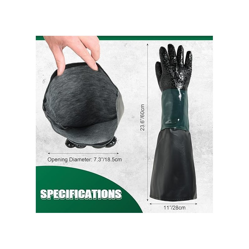 DASBET Rubber Sandblasting Gloves 23.6" Heavy Duty Sandblaster Gloves Kit