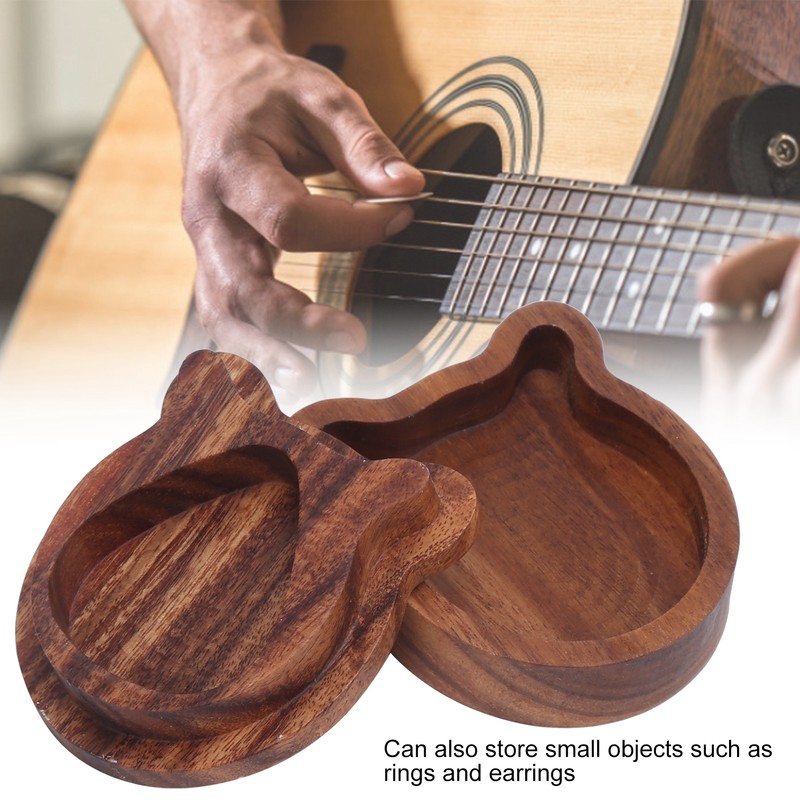 Guitar Pick Box Sapele Wood Cartoon Bear Instrument Accessories Storage