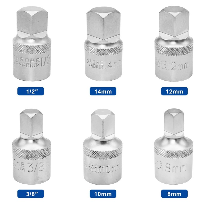DAKCOS 6 Pcs Drain Plug Key Socket Set, 1/2" Drive