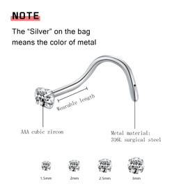 BLZ 18G 2mm Nose Studs for Women Men 6PCS Corkscrew Nose Rings Studs Hypoallergenic Nose Piercings Jewelry