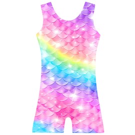 TFJH E Girls Leotard Gymnastic Apparel with Shorts Athletic Dancewear Unitard Rainbow Scale 140
