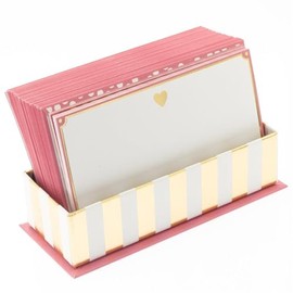 Graphique Notas planas de corazón dorado: papelería para tarjetas de notas con adorable borde rosa suave y corazón dorado impreso, 50 tarjetas de nota