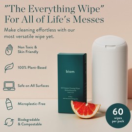 Biom Biodegradable All-Purpose Wipes 8-Pack Refill - Eco-Friendly Grapefruit Cleaning Wipes | Plant-Based Surface Cleaner for Home & Travel | Kid & Pet Friendly Wet Wipe | All Natural & Non-Toxic