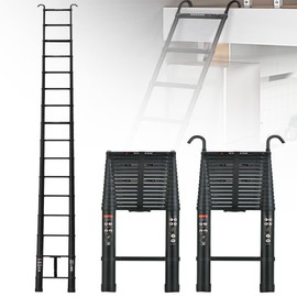 Aluminum Telescoping Ladder 20 FT Portable Extension Ladder with 2 Detachable Hooks - Multi-Purpose Lightweight Ladder RV Collapsible Ladder for Household, Outdoor, Anti-Slip, 330lb Capacity, EN131
