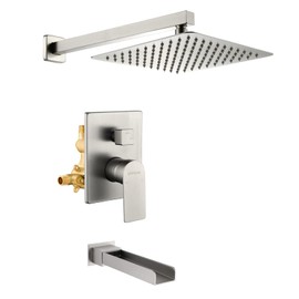 Shower Faucet Set with Waterfall Tub Spout Tub and Shower Trim Kit with Rough in Valve Waterfall Shower Tub Faucet Set Wall Mount Shower System Brushed Nickel