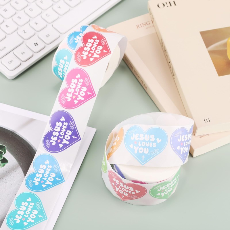 1000pcs Jesus Loves You Stickers, 16 Colors Christian Religious Sticker