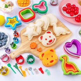 Sandwich Cutter for Kids Lunch LARGE 40 Pcs, Nifogo Uncrustables Sandwich Maker, Cookie Cutters, Fruit Vegetable Cutter Shapes, Food Picks, Dinosaur Mouse Bear Heart Square Star