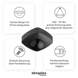 Oktaplex Set of 2 Tim Motion Detectors 360 Degree Outdoor Infrared Sensor with Remote Control Ceiling Motion Sensor IP65 Anthracite 230 V
