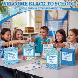Geyoga 40 Pcs Back to School Gifts Bags Bulk Welcome Back to School Paper Goodie Treat Bags with Handles First Day of Classroom Party Favors for Teacher Gift Wrapping Supplies (Ocean,Blue)