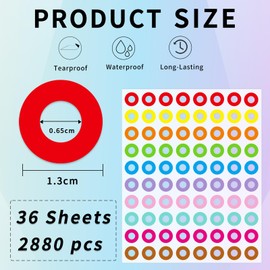 Yeachlaing Hole Reinforcement Stickers Labels,10colors,Pack of 2880