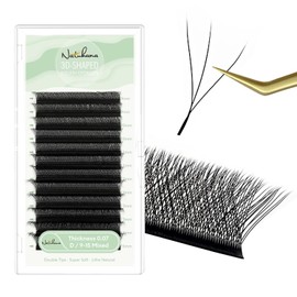 NATUHANA Eyelash Extensions 0.07 D Curl 9-15mm W Shaped Clover Classic Easy Fan Permanent Volume Lash Extensions Automatic Blooming Flower Lash,Professional Supplies for Lash Techs(3D,0.07-D,9-15 Mix)