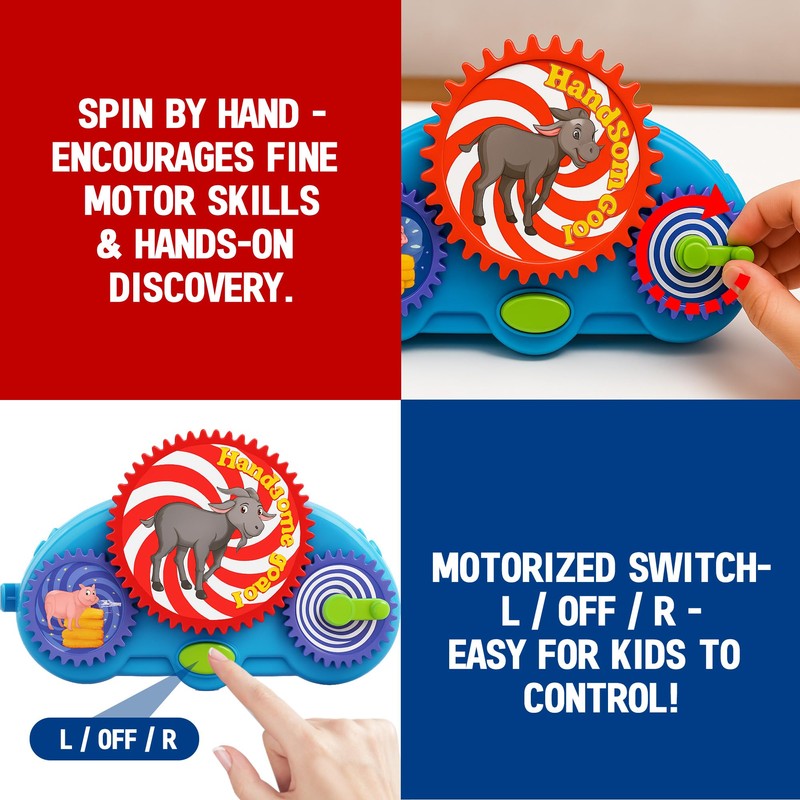 ROHSCE Animal Themed Motorized Gear Toys for Toddlers, STEM Spinning