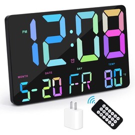 Digital Alarm Clock with Snooze, Temperature, Auto Dimming, 11.5" Large Display Calendar, Desk/Wall Clock for Bedroom, Living Room, Office, Home, Classroom,, Elderly - Rainbow glycemic index digital  wall  calendar Decor Gift - Colour: White-multi